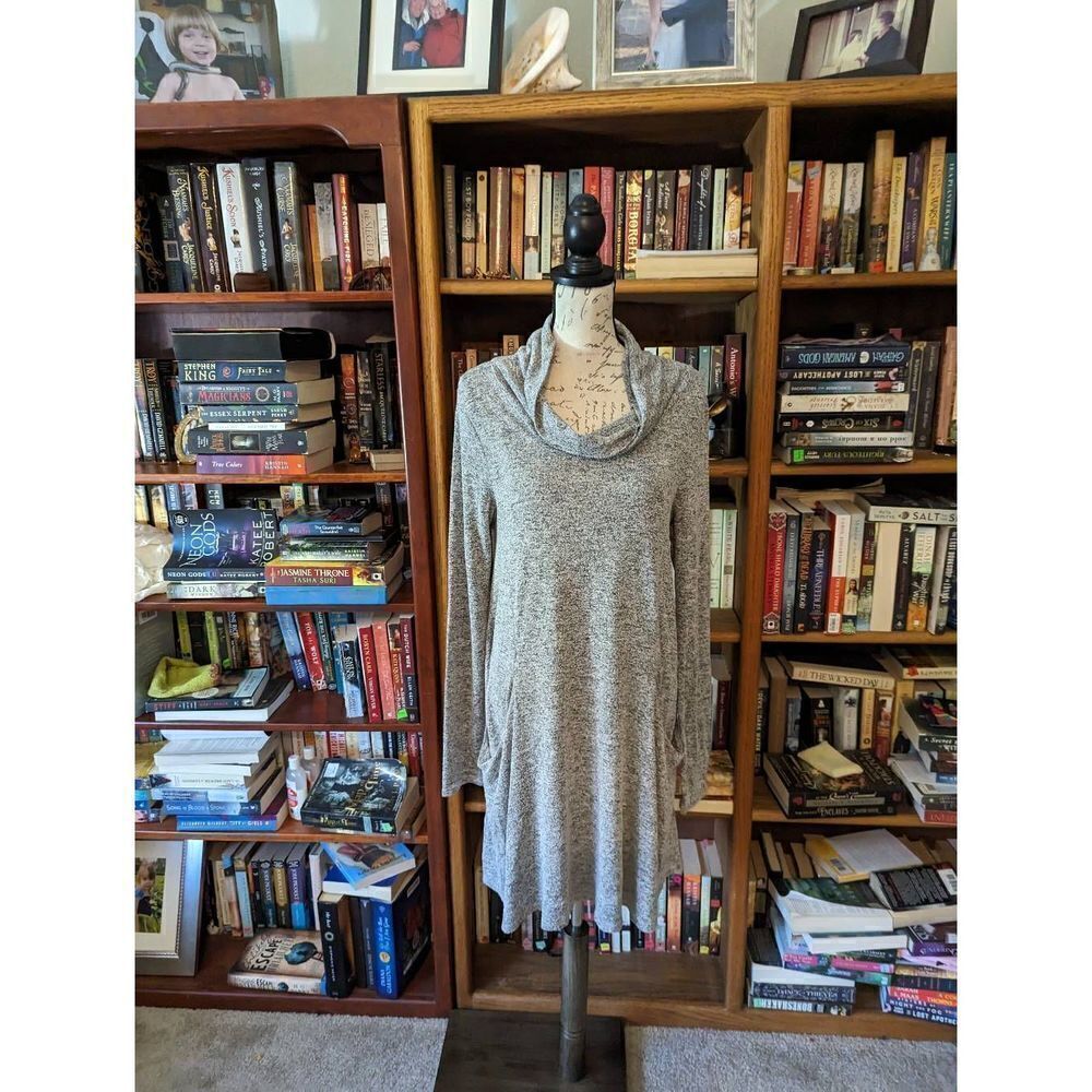 Richard Farrel heather grey cowl neck tunic dress with pockets sz m - Picture 2 of 5